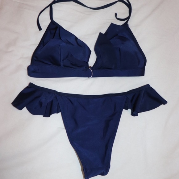 Navy Ruffle Bikini - Picture 1 of 2